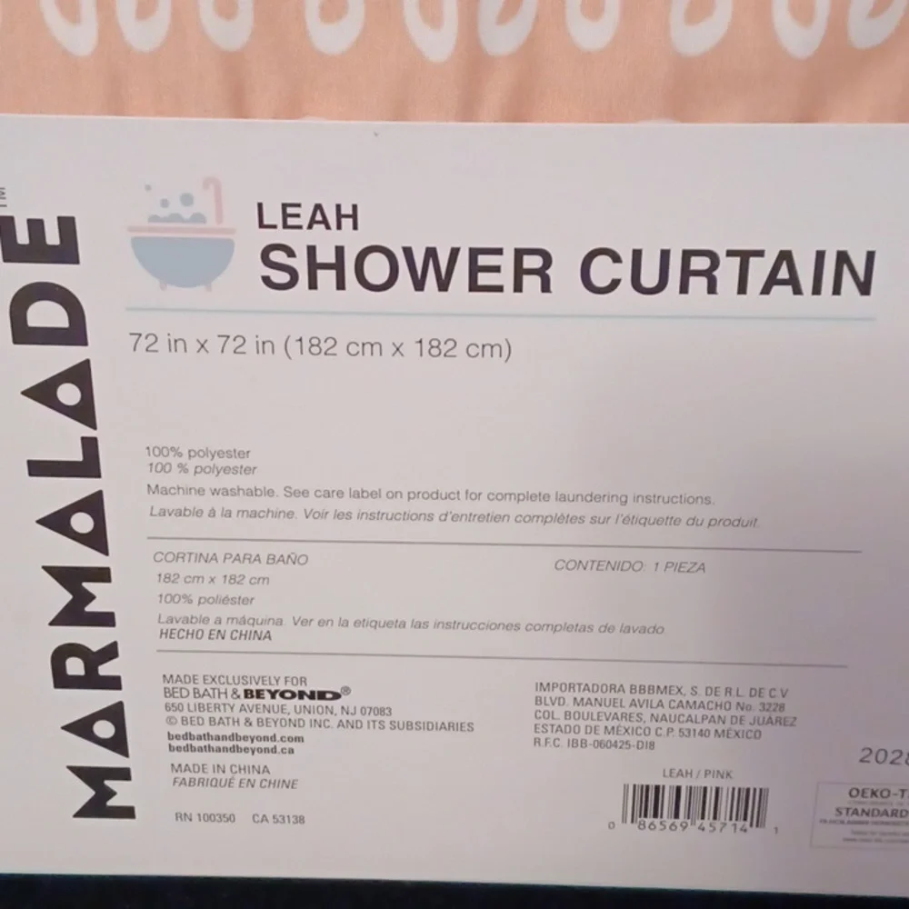 New Marmalade Pink Leah Shower Curtain 72 in x 72 in